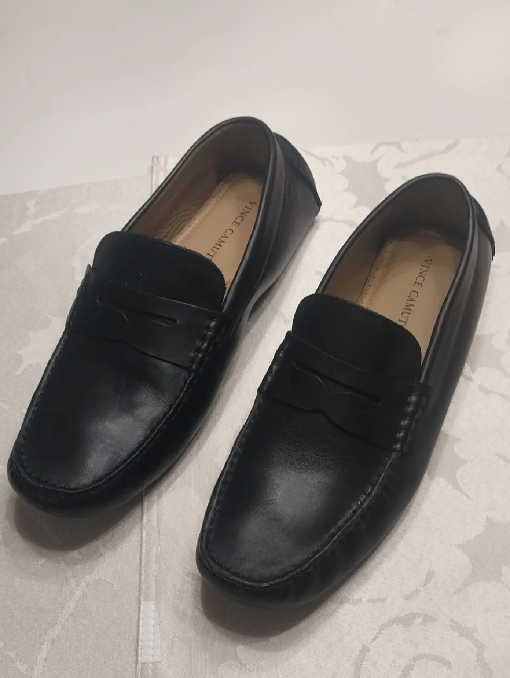 Vince Camuto Esmail Driving Loafers Men's 11.5M Black Leather Moccasin Stitching